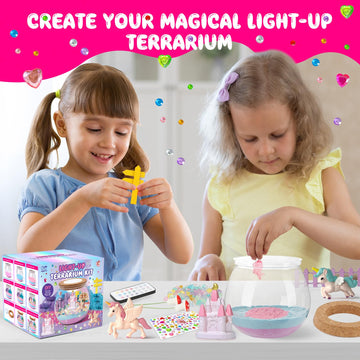Unicorn Terrarium Crafts Kit for Kids: LED Night Light-Up DIY Toys with Remote - Fun Birthday Gifts for Girls Ages 5 6 7 8 9 10