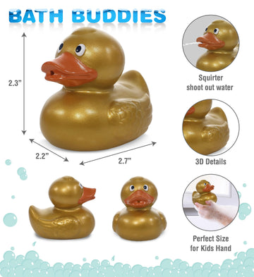 DolliBu Metallic Gold Duck Bath Buddy Squirter - Floating Gold Duck Rubber Bath Toy Fun Water Squirting Bath Time Play for Toddlers Animal Toy for Bathtub Beach and Pool for Girls and Boys