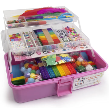 Olly Kids Arts And Crafts Supplies For Kids Girls 4 5 6 7 8 9 10 11 & 12- Ultimate Crafting Supply Set In Portable 3 Layered Pla