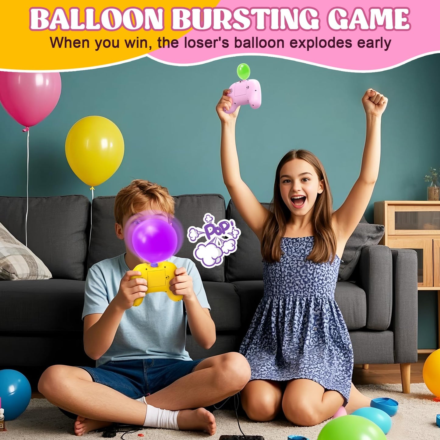 fygurso Handheld Speed Pushing Game Machine with Balloons 2-Player Fidget Game Light Up Quick Push Games Fast Push Puzzle Games