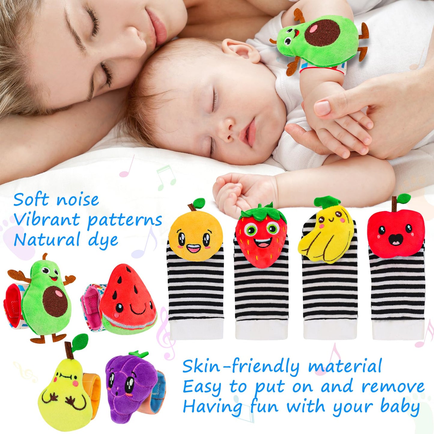 Baby Wrist Rattles Sock Toys - Newborn Baby Sock Toys Over 0 Years Old, 8Pcs Soft Foot Finder And Wrist Rattle Set, Hand And Feet Rattles, Sensory Developmental Socks For Infants Girl Boy Gifts