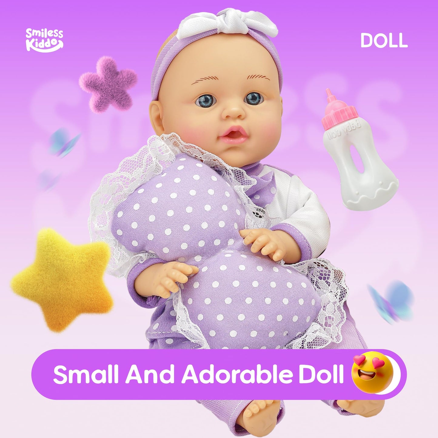 Smilesskiddo Baby Doll With Accessories, 12'' Dolls Playset With Washable Carrier Bassinet Bed, Bottle, Blanket, And Pillow, Sof