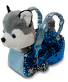 Little Jupiter Pet Plush Set with Purse w/Reversible Sequins & Charm - Stuffed Animal Toy for Kids Ages 3-7 Years - Stuffed Animal Purse - Stuffed Animals for Girls - (Husky Dog)