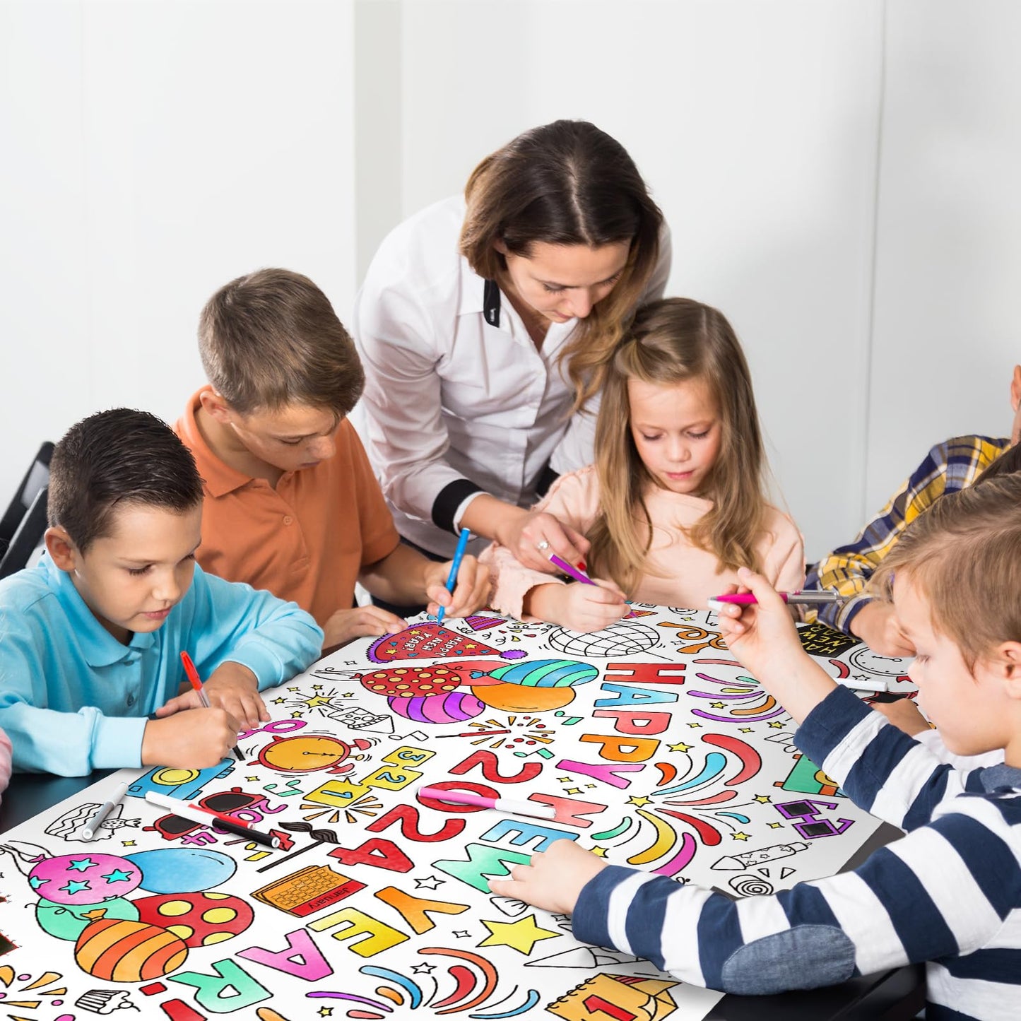 Giant Coloring Poster For Classroom Wall - Versatile 31.5 X 72 Inches Happy New Year Activity Poster/Table Cover, School Parties