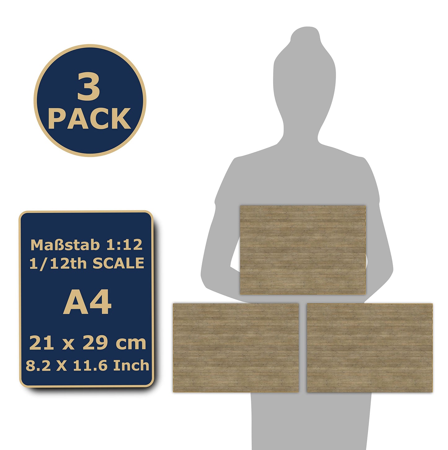 3 Sheets Self-Adhesive Flooring For Dollhouse 1:12 Scale (Decking)