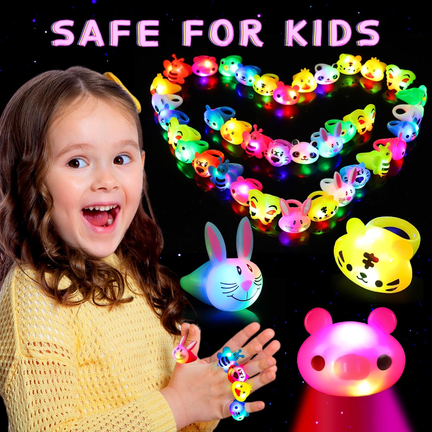 SCIONE 40 Pack Glow in the Dark Light Up Rings - Fun Birthday Party Favors, Halloween Supplies, Classroom Prizes for Kids