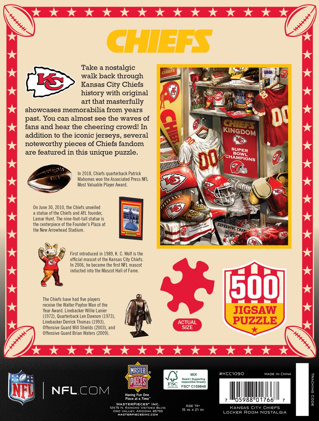 MasterPieces Game Day 500 Piece Jigsaw Puzzle for Adults - NFL Kansas City Chiefs Locker Room - 15x21