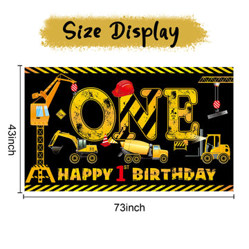 Construction 1St Birthday Banner Decorations For Boys Kids, Dump Truck Construction Theme One Birthday Party Supplies, Excavator
