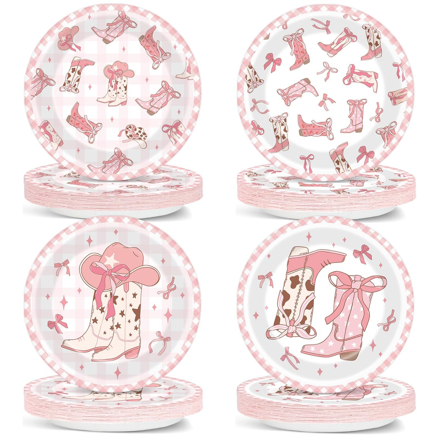 Wiooffen 48 PCS Coquette Bow Cowgirl Paper Plates Cowgirl Pink Bow Party Dessert Dinner Plates Western Coquette Party Tableware