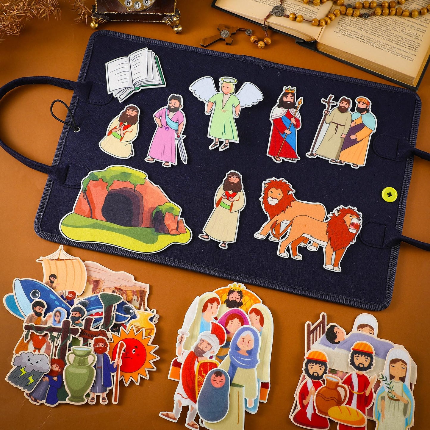 SmoothNovelty 12 Pack Flannel Felt Board Stories Set with a Foldable Board for Preschool Activities Boys Girls(Bible)