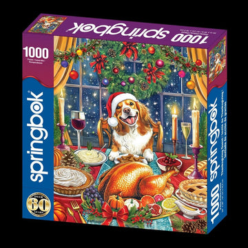 Springbok Thanksgiving Guest 1000 Piece Puzzle for mature-themeds and Families - Our Furry Friend is Waiting for Thanksgiving