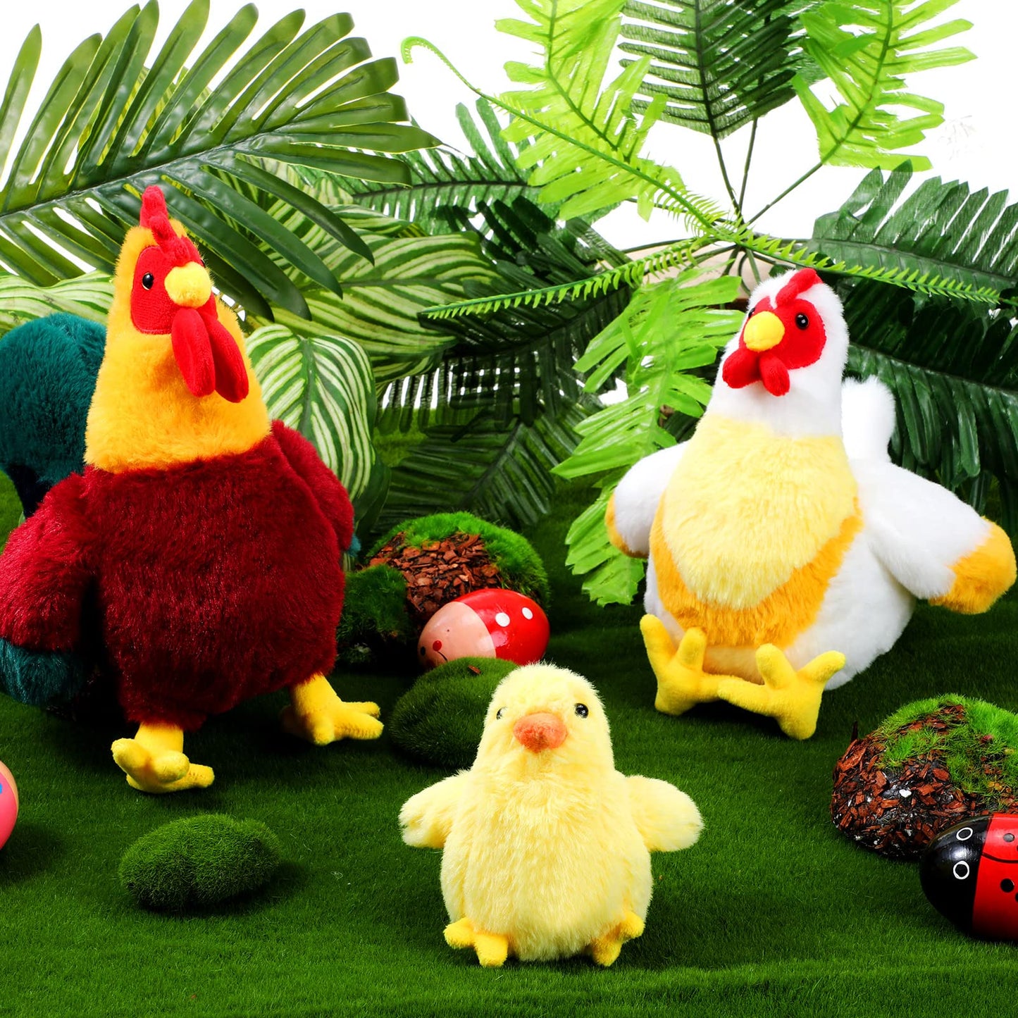Skylety 3 Pcs Chicken Stuffed Animal Gifts Set Chicken Plush Chicken Stuffed Toy Cute Chicken And Cocky Rooster Plush Little Bab