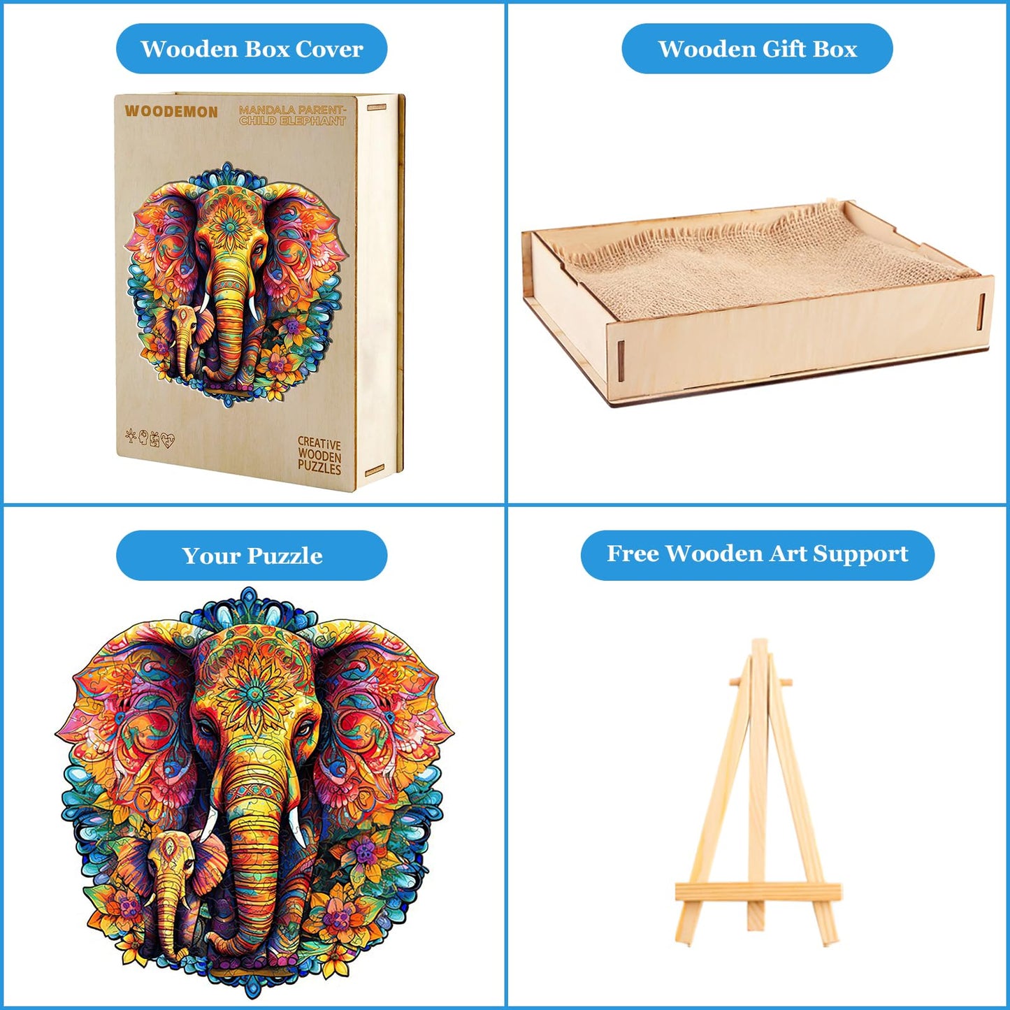 Woodemon Wooden Puzzles For Adults, Mandala Elephant (M-200Pcs) Wooden Jigsaw Puzzles Kids, 9.6 * 9.3In Unique Shaped Animal Wood Puzzles Adults, Xmas Christmas Puzzles Birthday Gifts Family Games