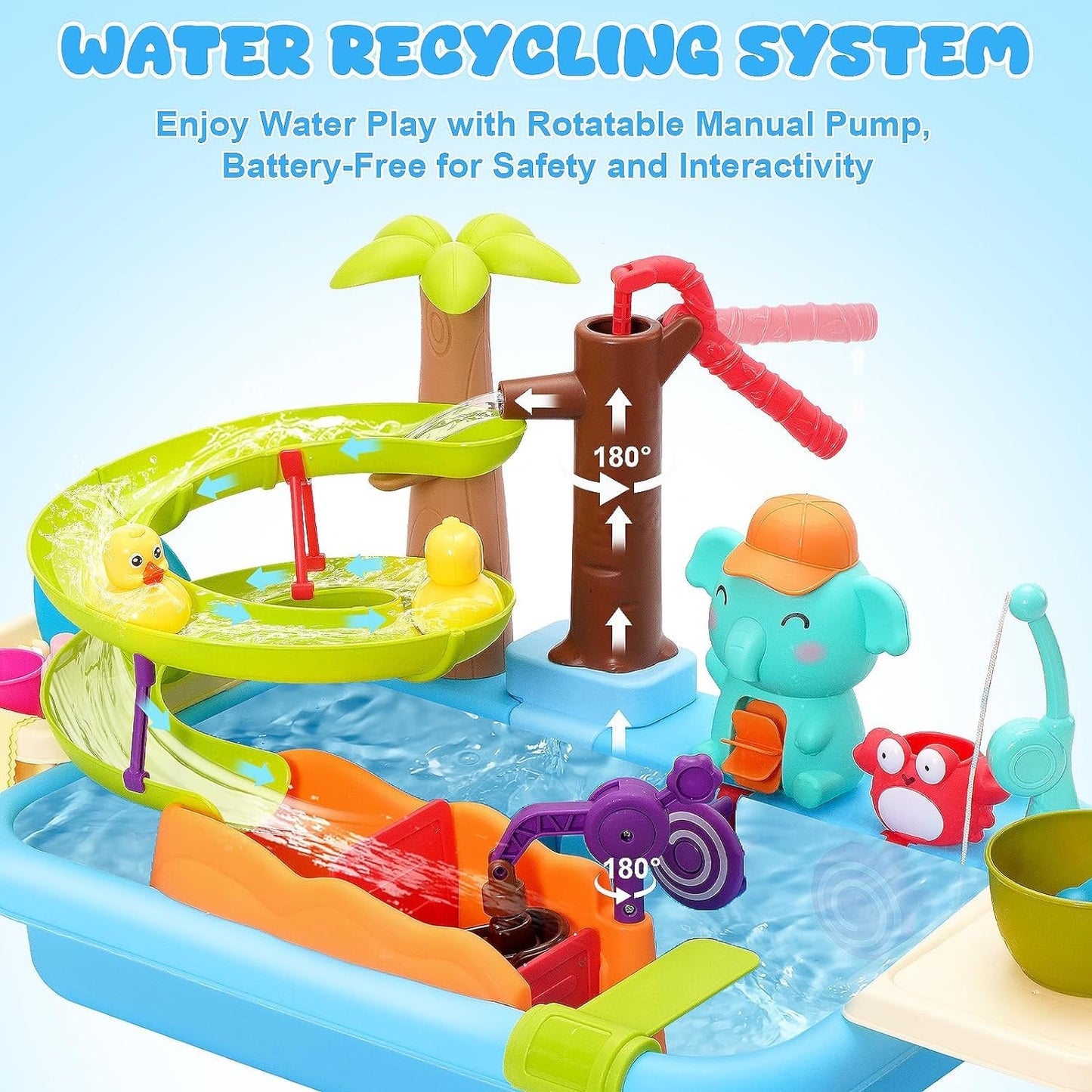 Play Sink with Running Water, 4-in-1 Kitchen Sink Toy with Upgraded Water Slide Track, Magnetic Fishing Game Floating Toys for W