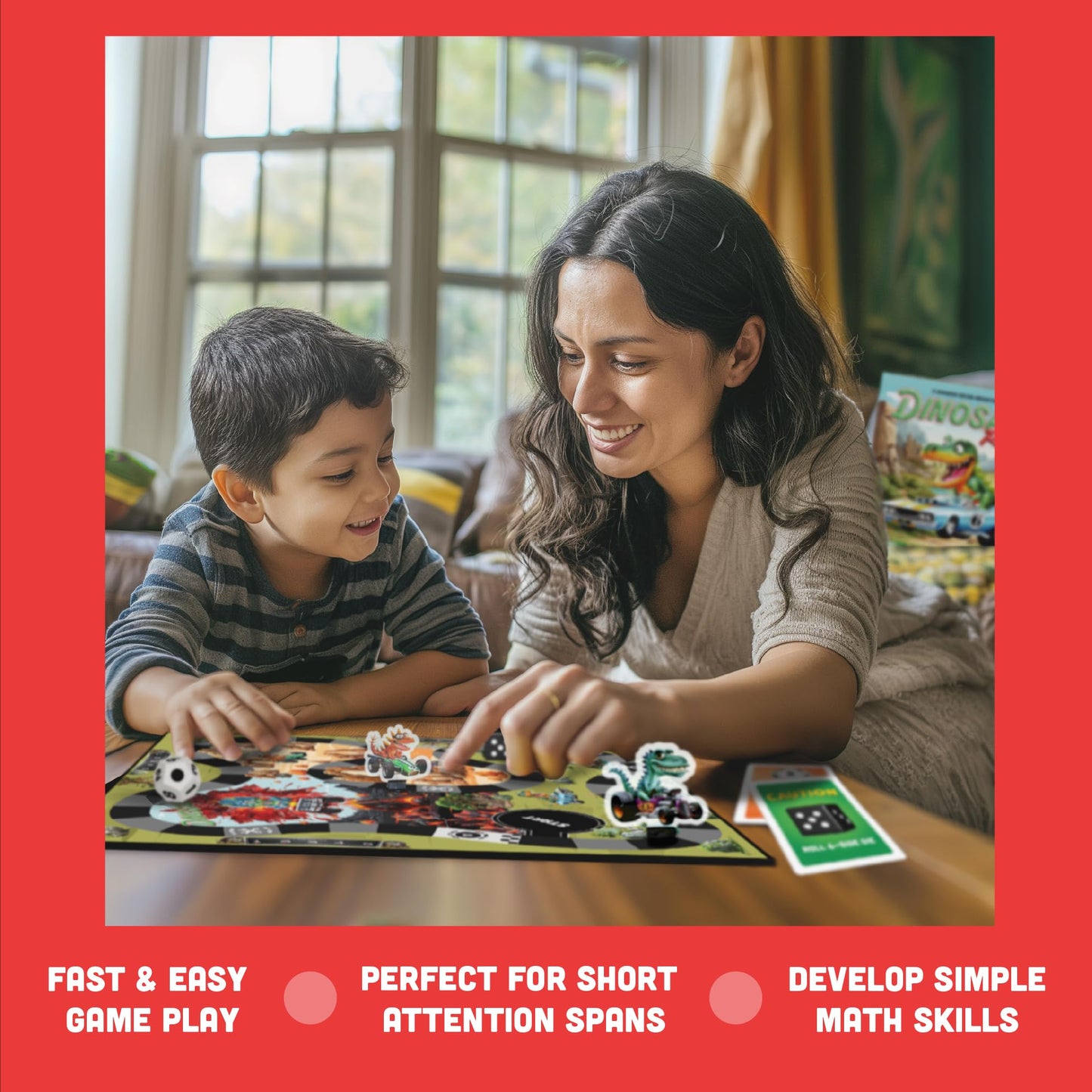 Raincorn Games - Dinosaur Rally Card & Dice Game - Kids Board Games For Ages 4+ - Family Games, Birthday Gift & Classroom Activi