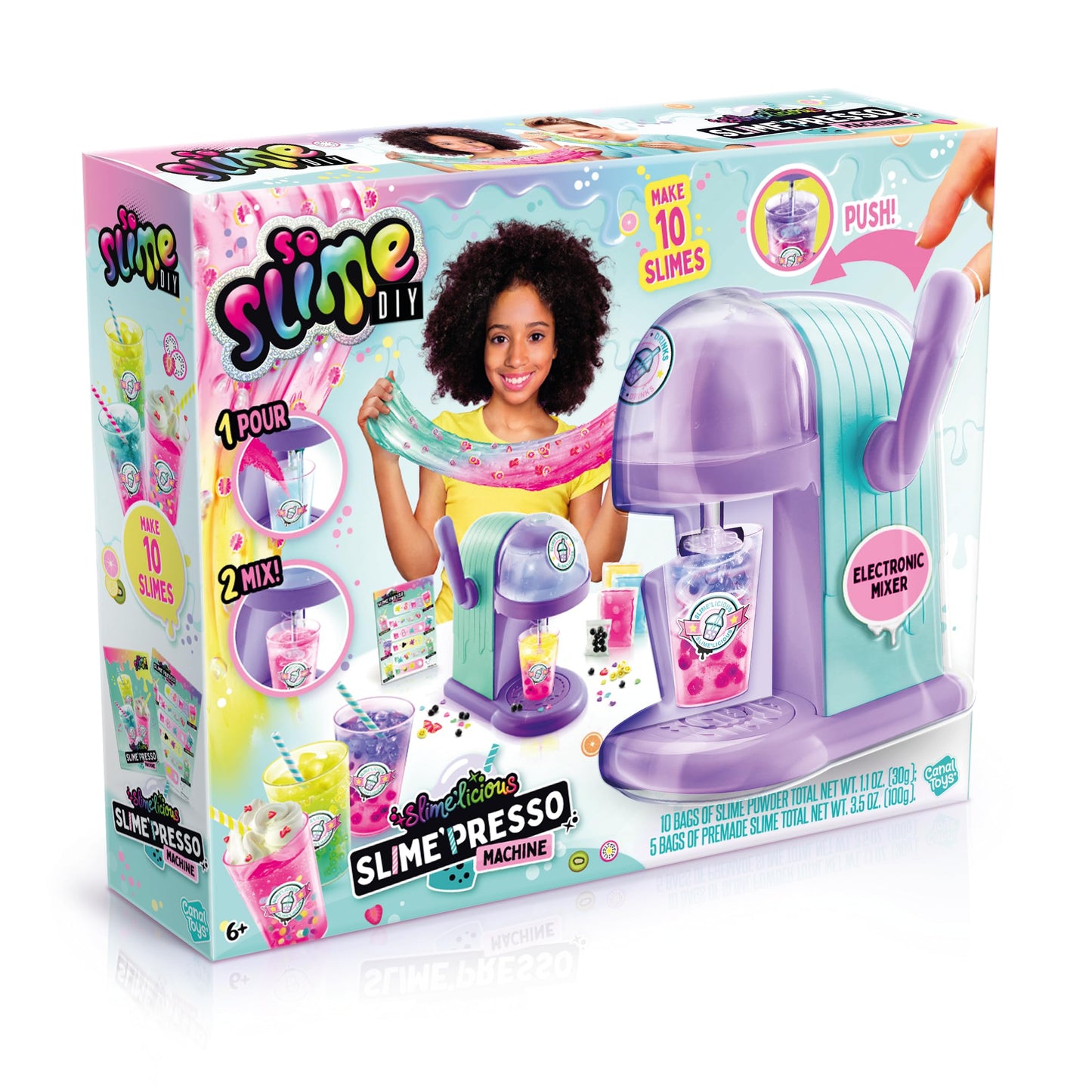 Canal Toys So Slime Slime’Licious Slime’Spresso Machine; Brew A Cuppa’ Stretchy Slime; Mixing Slime Has Never “Bean” So Much Fun; Simply Pour And Mix To Make 10 Slimes; 5 Premade Slimes; Ages 6+