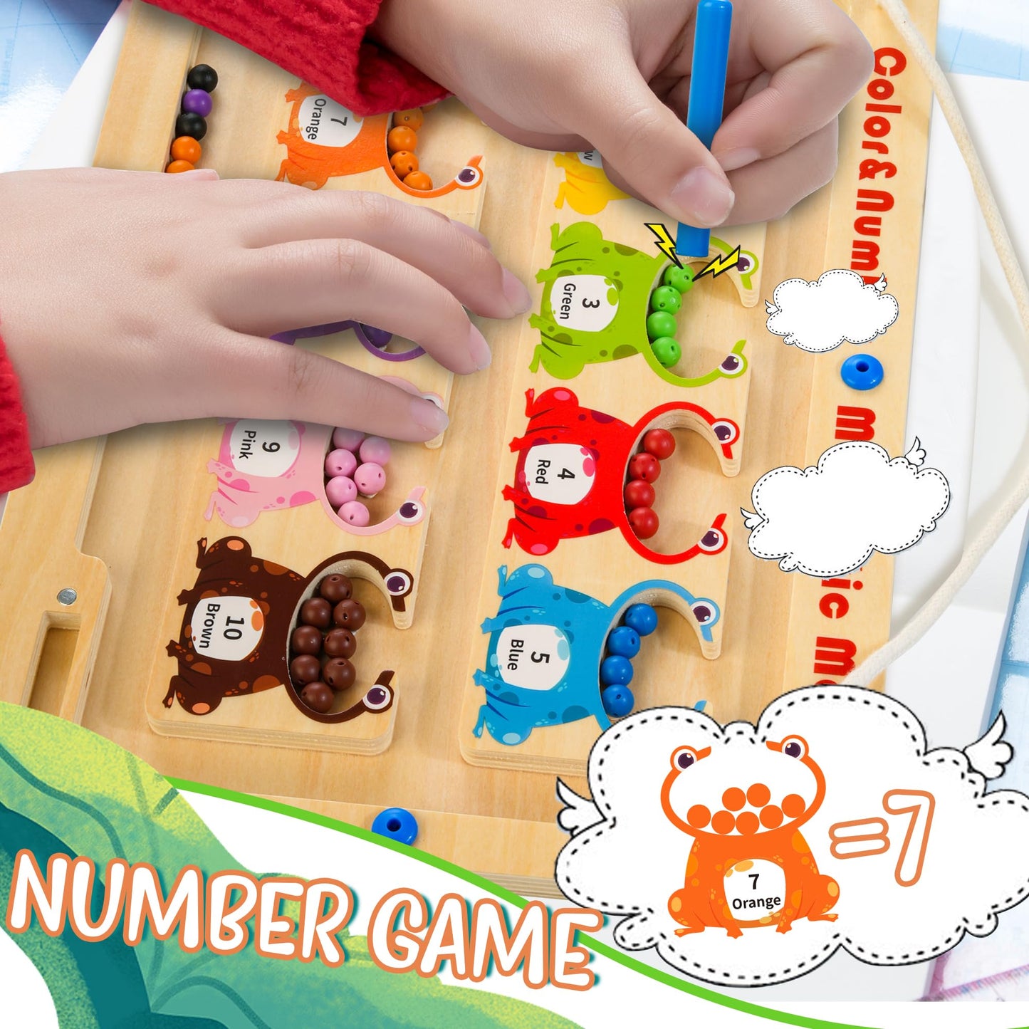 Woodmam Magnetic Color And Number Maze, Wooden Magnet Maze Montessori Toys For 3+ Years Old, Learning & Education Toys For Presc