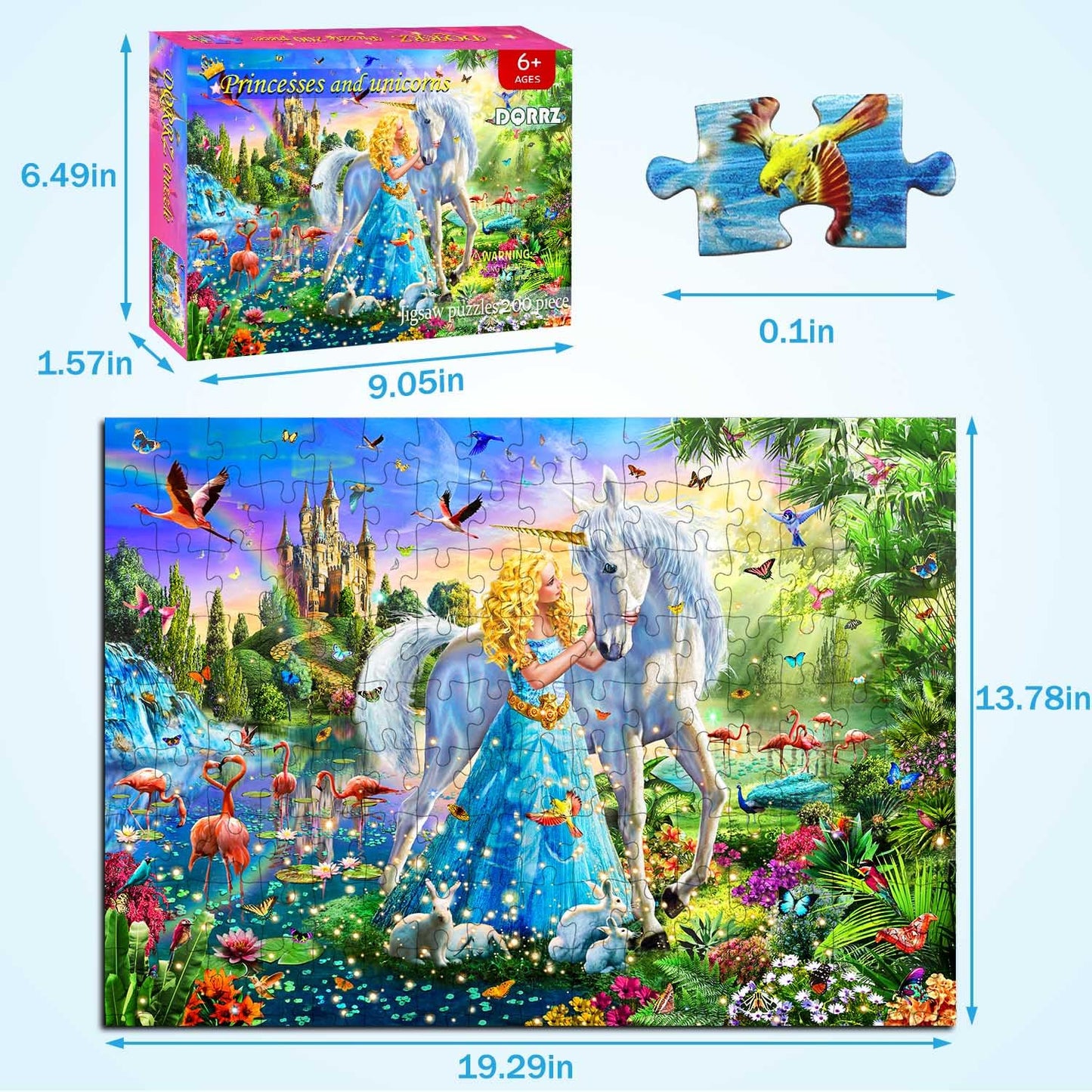 Puzzles For Kids Ages 8-10 6-8 - Princess & Unicorn Puzzle- 200 Piece Jigsaw Puzzles For Kids Ages 10-12 Year Old And Adults.Col