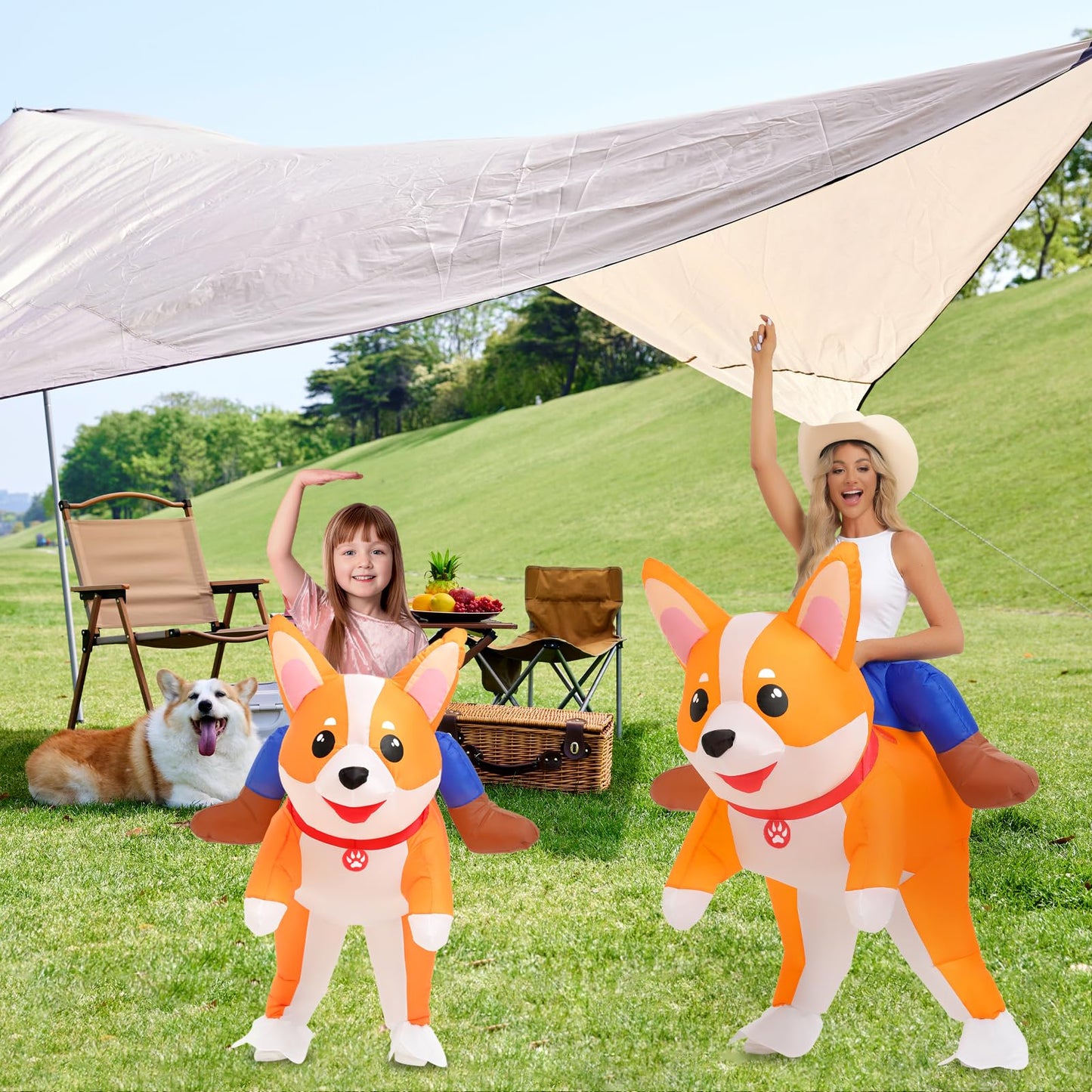 Inflatable Costumes Kids Dog Costume Halloween Blow Up Ride On Corgi Costume Animal Suit For Girls Boys Cosplay Party