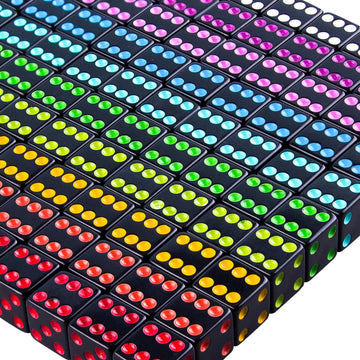 AUSTOR 100 Pieces Black Dice with Colorful Pips 6 Sided Square Corner Dices Come with a Free Storage Bag