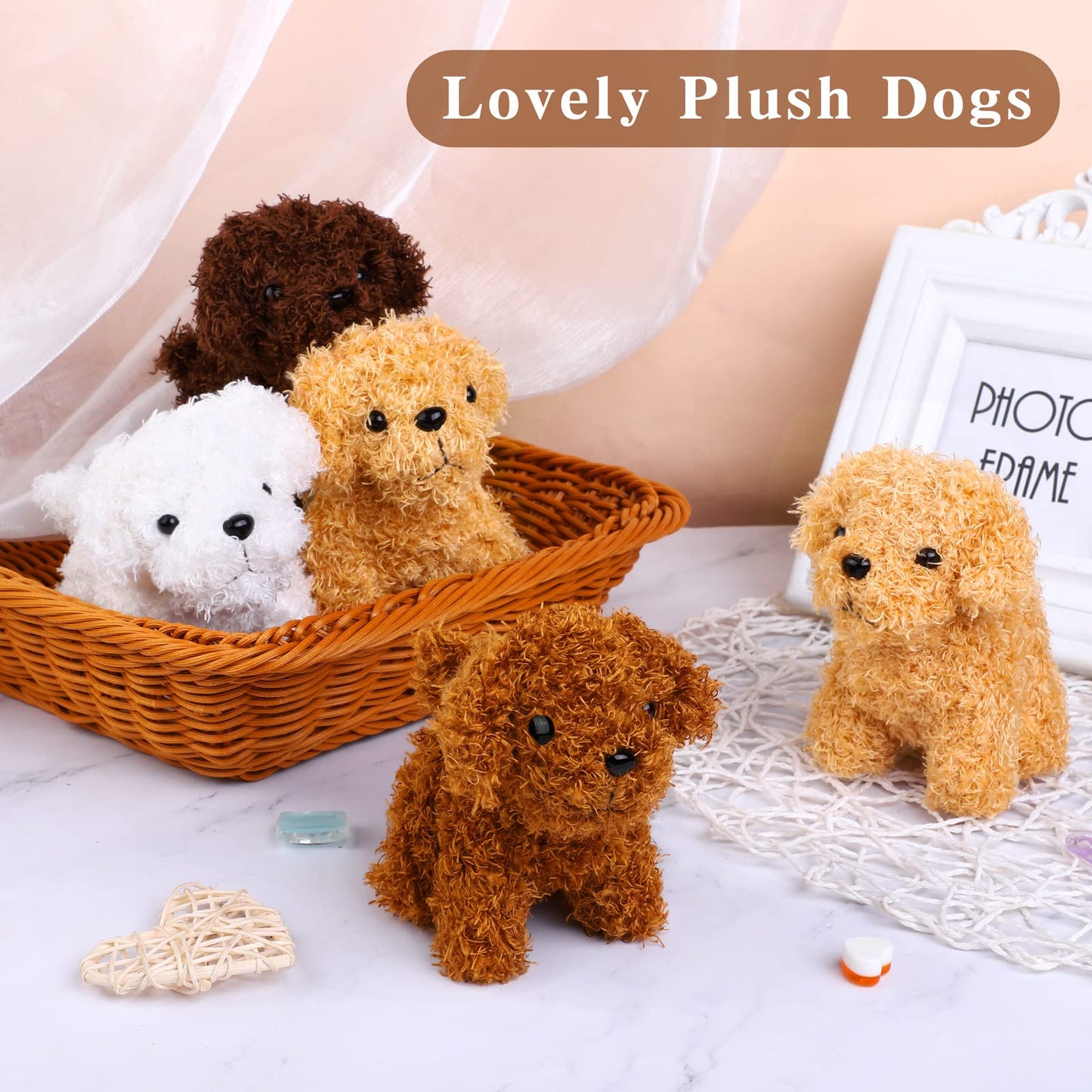 Elcoho 16 Pieces 4 Inches Mini Plush Dogs Stuffed Puppy Dog With Keychain Cute Stuffed Animal Toy Soft Toys Party Favor For Goodie Bag Birthday Party Gifts, 4 Colors (Curly Puppy)
