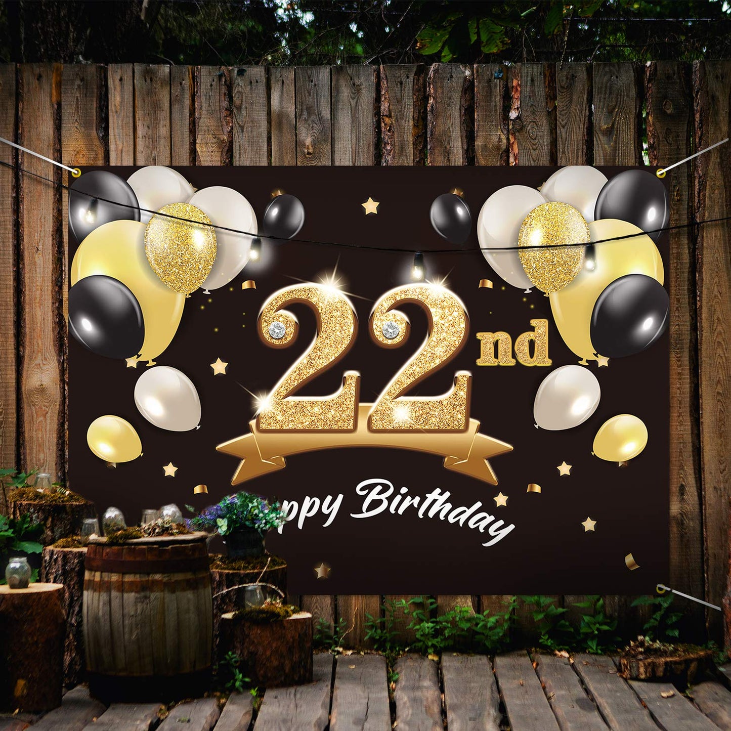 Pakboom Happy 22Nd Birthday Banner Backdrop - 22 Birthday Party Decorations Supplies For Men Him - Black Gold 4 X 6Ft