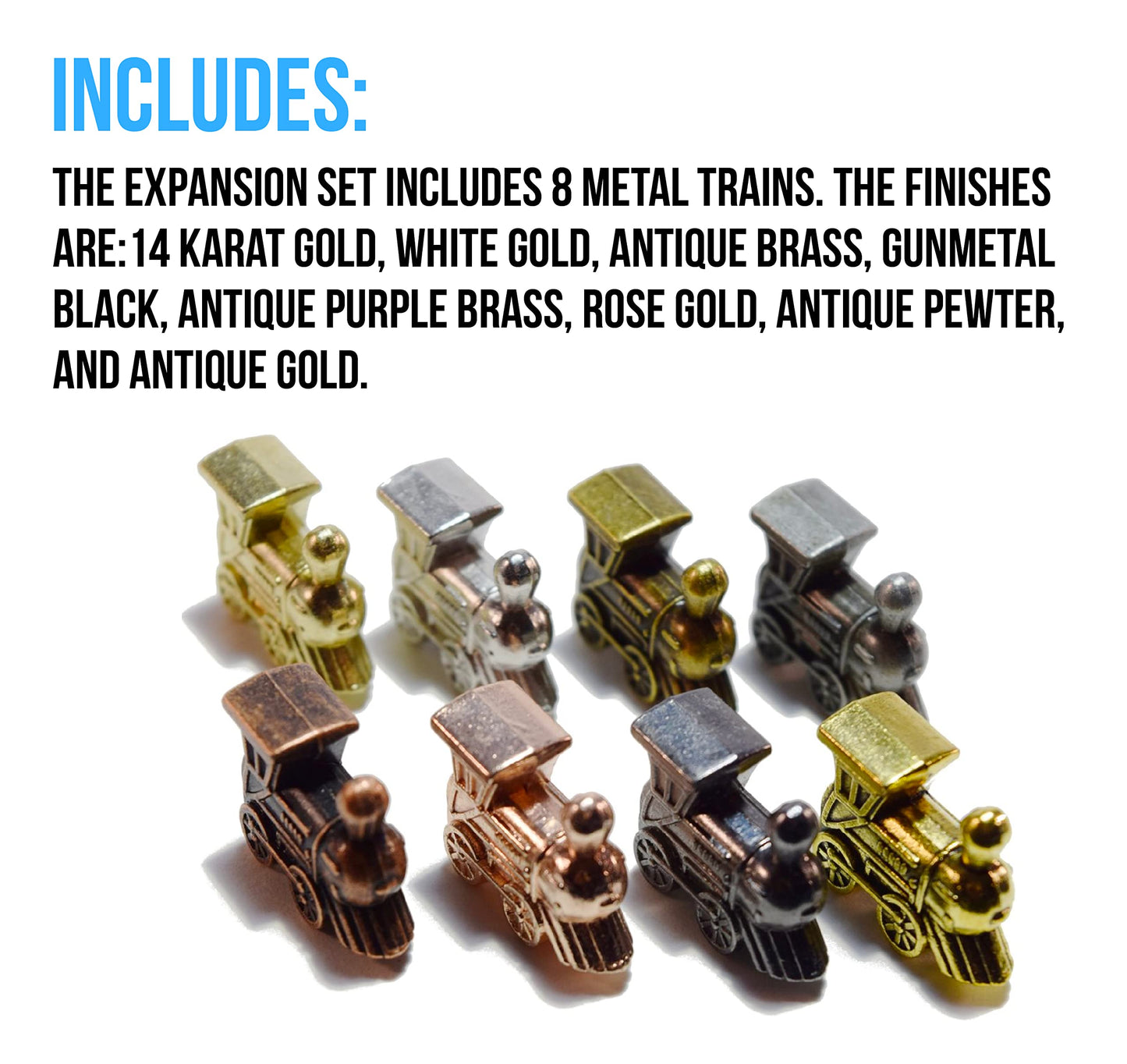 Regal Games Mexican Train Domino Expansion Set - 8 Metal Marker Trains With Unique Finishes - Replacement Wooden Hub - Scoreshee