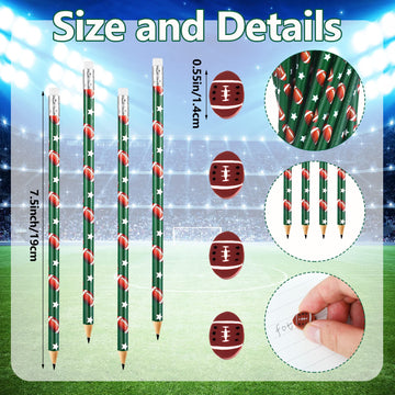 Tinlade 72 Pcs Sports Pencils And Erasers For Kids Fun Wooden Pencils For Kids Boys Sports Themed Birthday Party Favors Students Stationery Party School Office Supplies(Football)