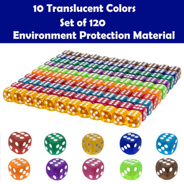 120 Pieces 16MM Dice Set, 6 Sided Standard Game Dices with Portable Box for Board Games,Worker Placement,Math Activities(Translu