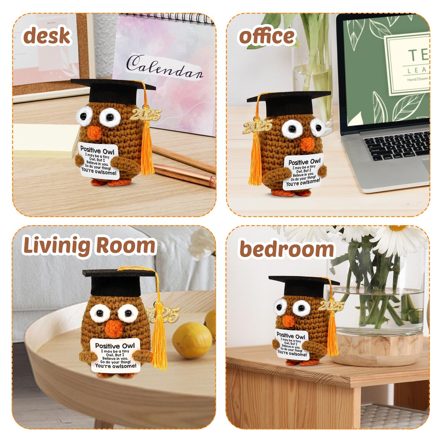 2025 Graduation Gifts, Positive Owl with Cap, Emotional Support Crochet, Cute College & High School Grad Gift for Her Him Friend