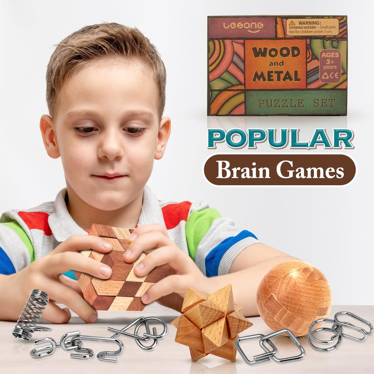 Brain Teaser Wooden Metal Puzzles - Stocking Stuffers Brain Teaser Disentanglement Iron Link Unlock Interlock Game Chinese Ring Magic Trick Toy For Party Favor Kids Adults Challenge 32Pack