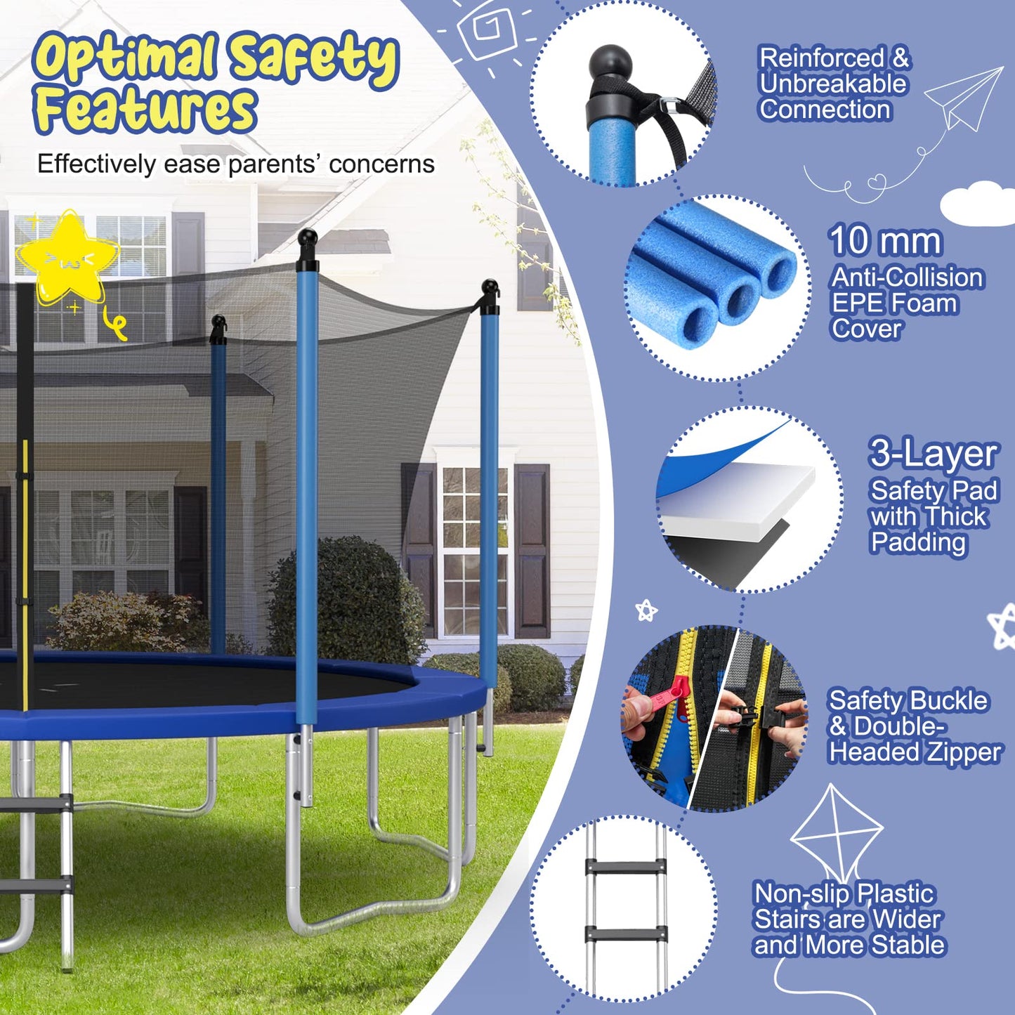 Gymax Trampoline For Kids, Astm Approved 12Ft 14Ft 15Ft 16Ft Recreational Toddler Trampoline With Enclosure Net, Basketball Hoop