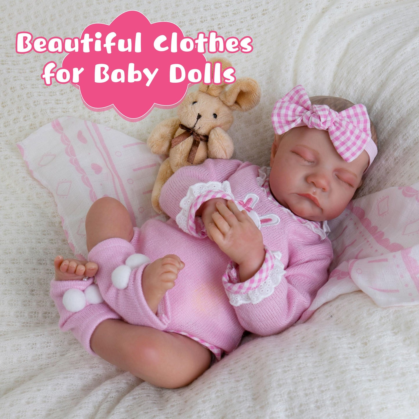 Ekokiz Reborn Baby Dolls Clothes Girl Pink Rabbit Friends Doll Clothes 17-22 Inches Baby Alive Clothes And Accessories For Baby