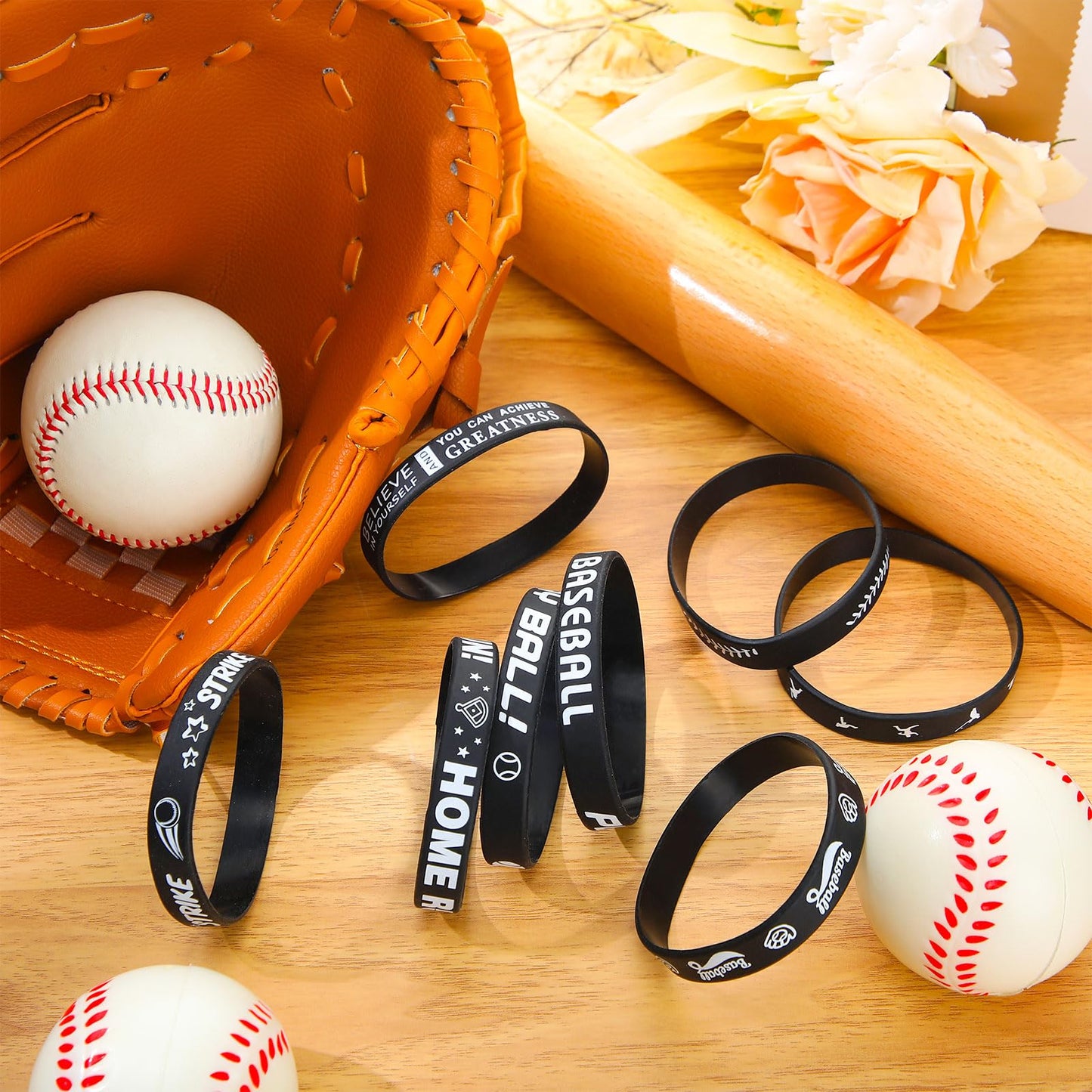 Shappy 200 Pcs Silicone Baseball Bracelets Rubber Motivational Bracelets Inspirational Baseball Wristbands with Quotes Motivatio