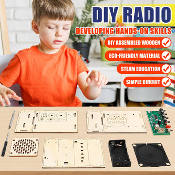 LUCKY GUESS STEM Radio Toy Set - DIY Electronics Kit for Kids & Adults, 3.5 x 1.6 x 3.5 inches, Model LG698, Wood Material