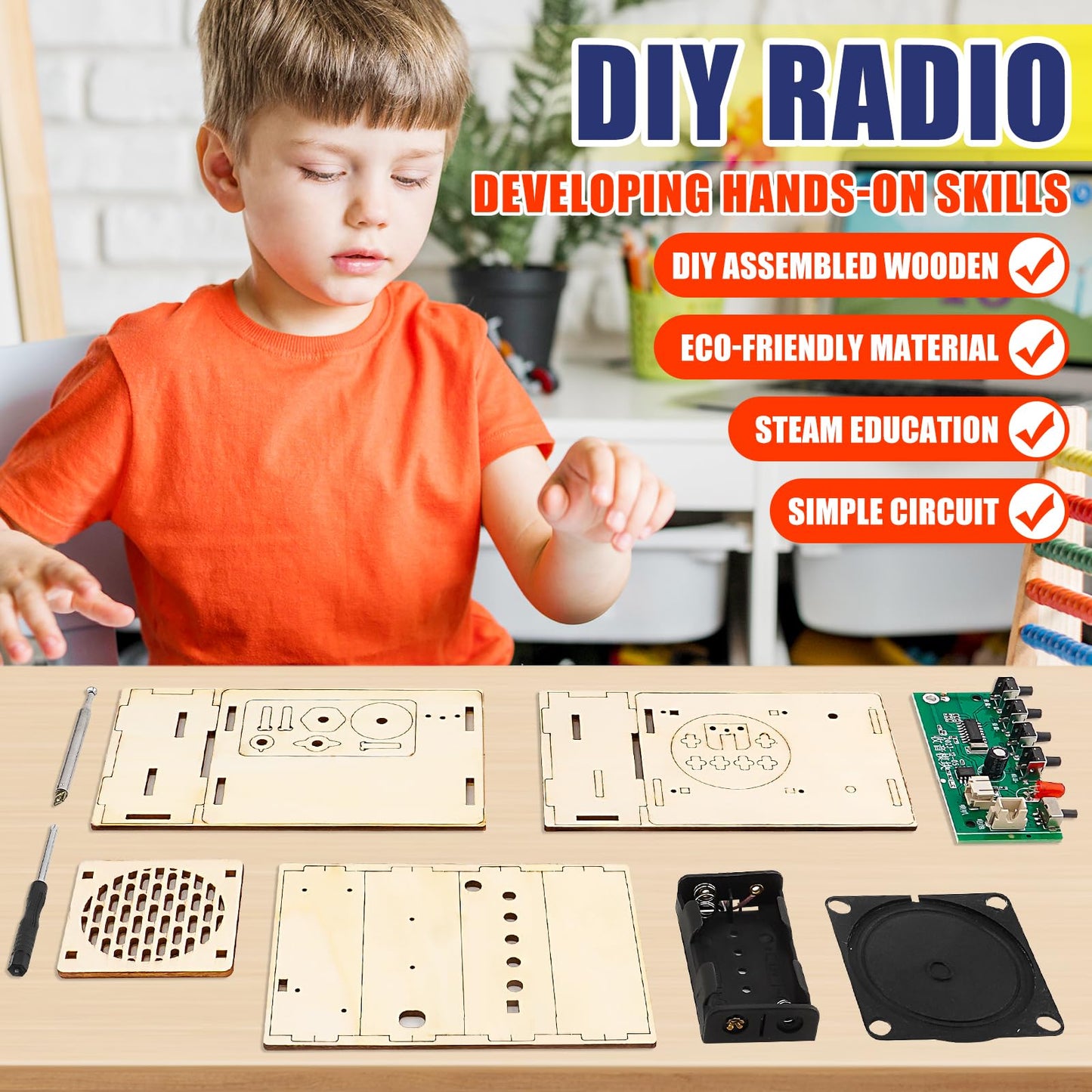 STEM Projects for Kids & Adults, FM 88-108 MHz Radio Toy Set, DIY Science Experiment Electronics Kit, Beginner's Starter Set, Id