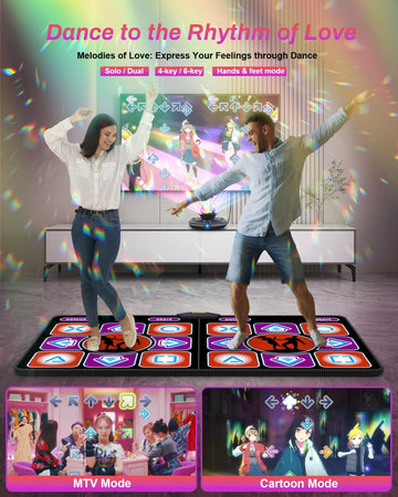 Acelufly Double Dance Mat, Flannel Dance Mat for TV with HD Camera, Dual User Play Mat with Wireless Controller, Non-Slip Dance