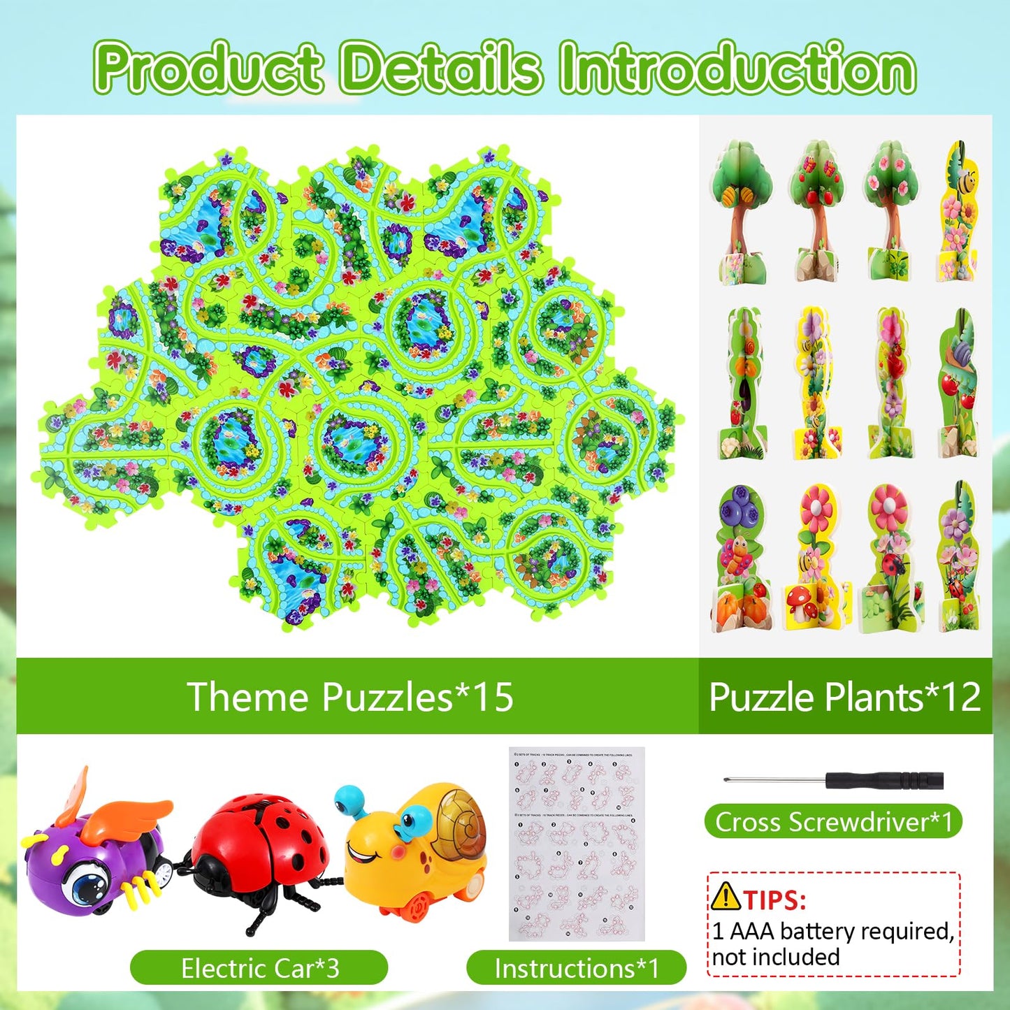 15Pcs Puzzle Racer Kids Car Track Set For Kids, Race Tracks For Toddlers Ages 3-8, Puzzle Track Car Play Set, Educational Puzzle