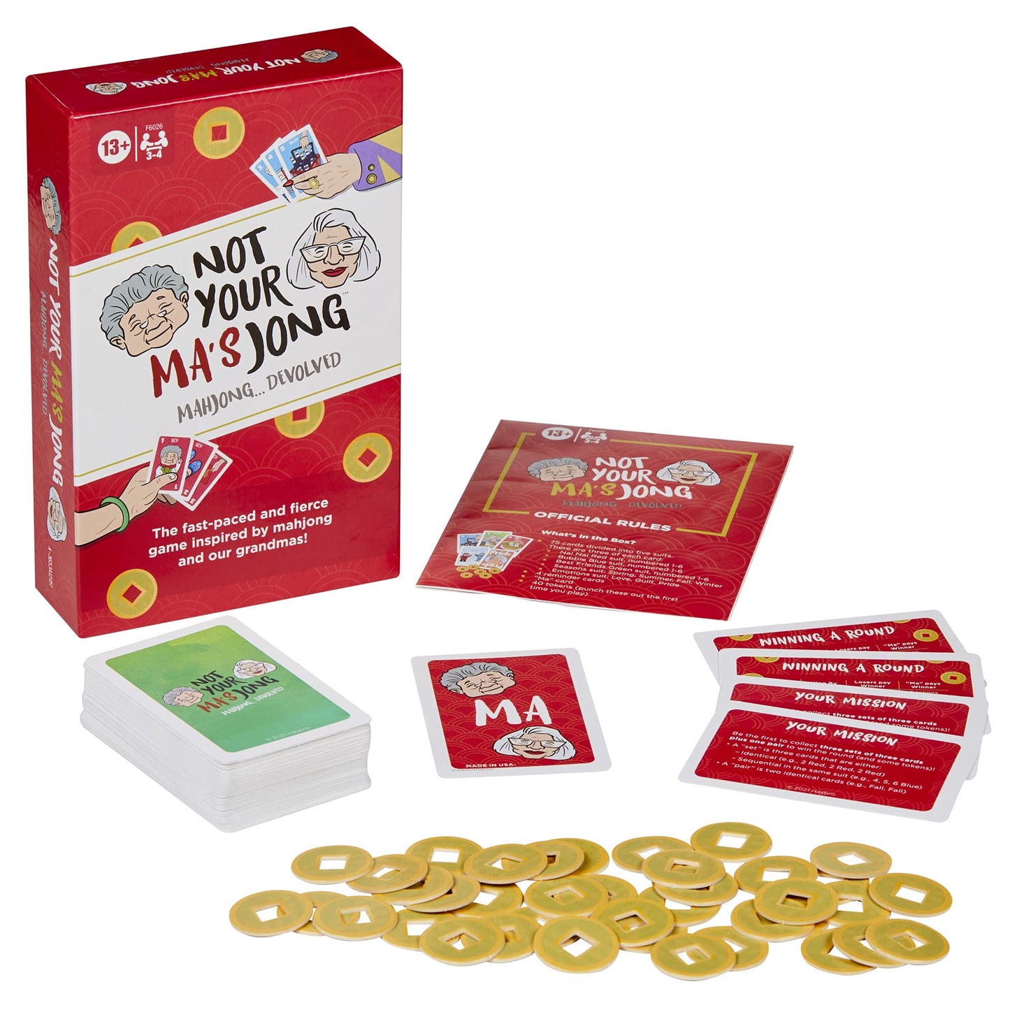 Hasbro Gaming Not Your Ma'S Jong, A Fast-Paced Card Game For 3-4 Players Inspired By Mahjong And 2 Grandmas, Fun Family Party Ga