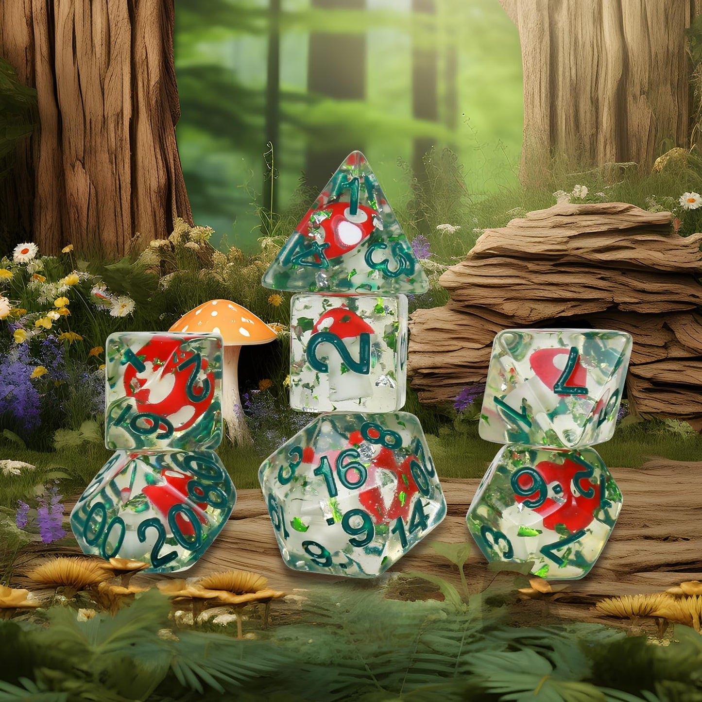 Oricraft Poisonous Mushrooms Dice Dnd Dice Set With Poisonous Mushrooms Inside Dungeons And Dragons Polyhedral Role Playing Gami