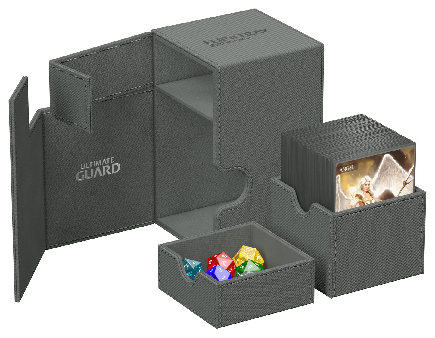 Ultimate Guard Flip'N'Tray 100+, Deck Case For 100 Double-Sleeved Tcg Cards + Dice Tray, Grey, Independent Magnetic Closure & Microfiber Inner Lining
