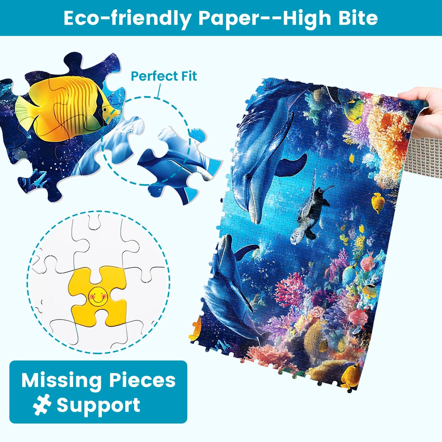 2 Pack Puzzles for mature-themeds 1000 Pieces-Sea Turtle & Dolphins Difficult Jigsaw Puzzles for mature-themeds Hard Jigsaw Puzzle Decorations DIY Leisure Game Toy Suitable Family Friends(27.5x20 inches)