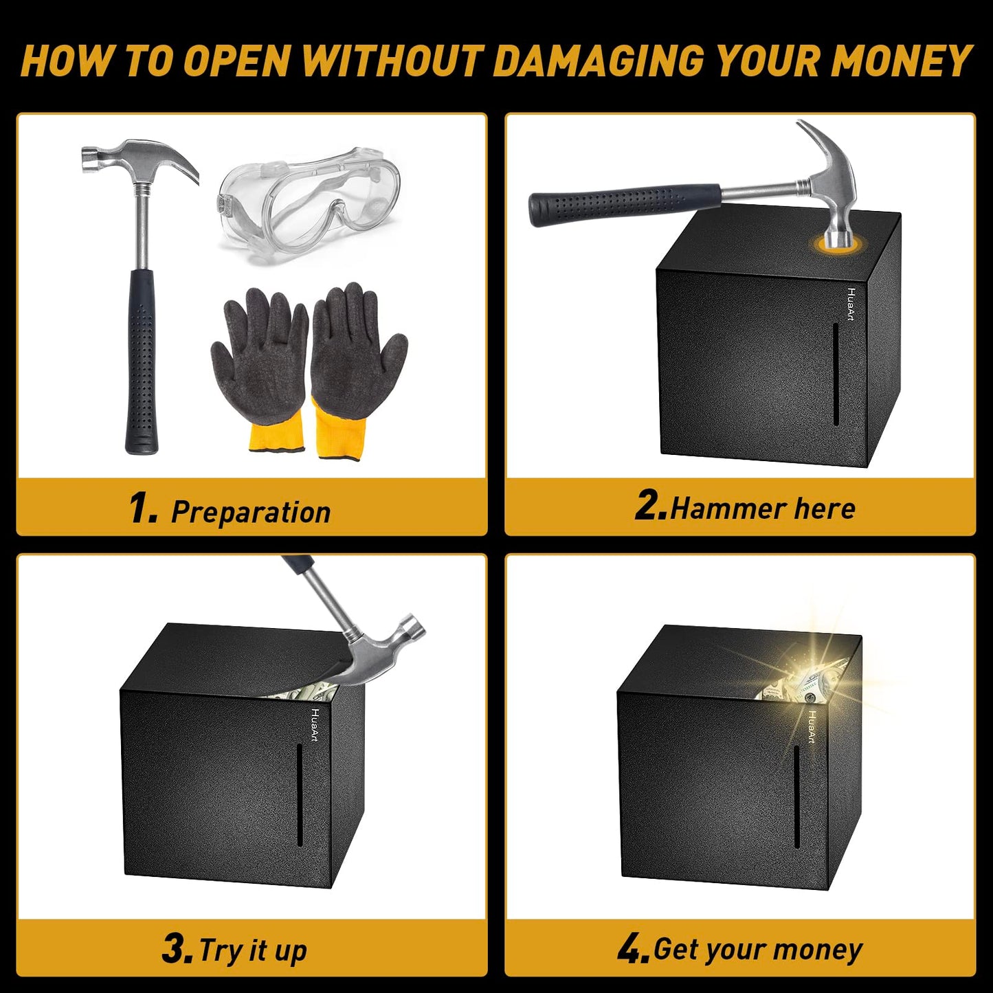 Piggy Bank For Adults,Safe Piggy Bank Made Of Stainless Steel,Can Only Save The Piggy Bank That Cannot Be Taken Out(7.9 Inch-Black)