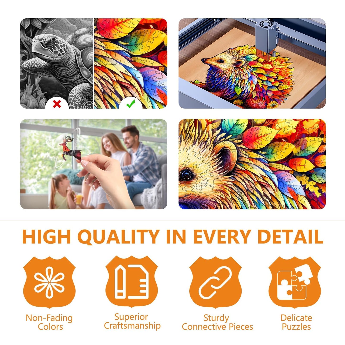 Wooden Puzzles For Adults - Clever Hedgehog Wooden Puzzle, Unique Shaped Wooden Jigsaw Puzzles For Adults, Wood Puzzles Adult, P