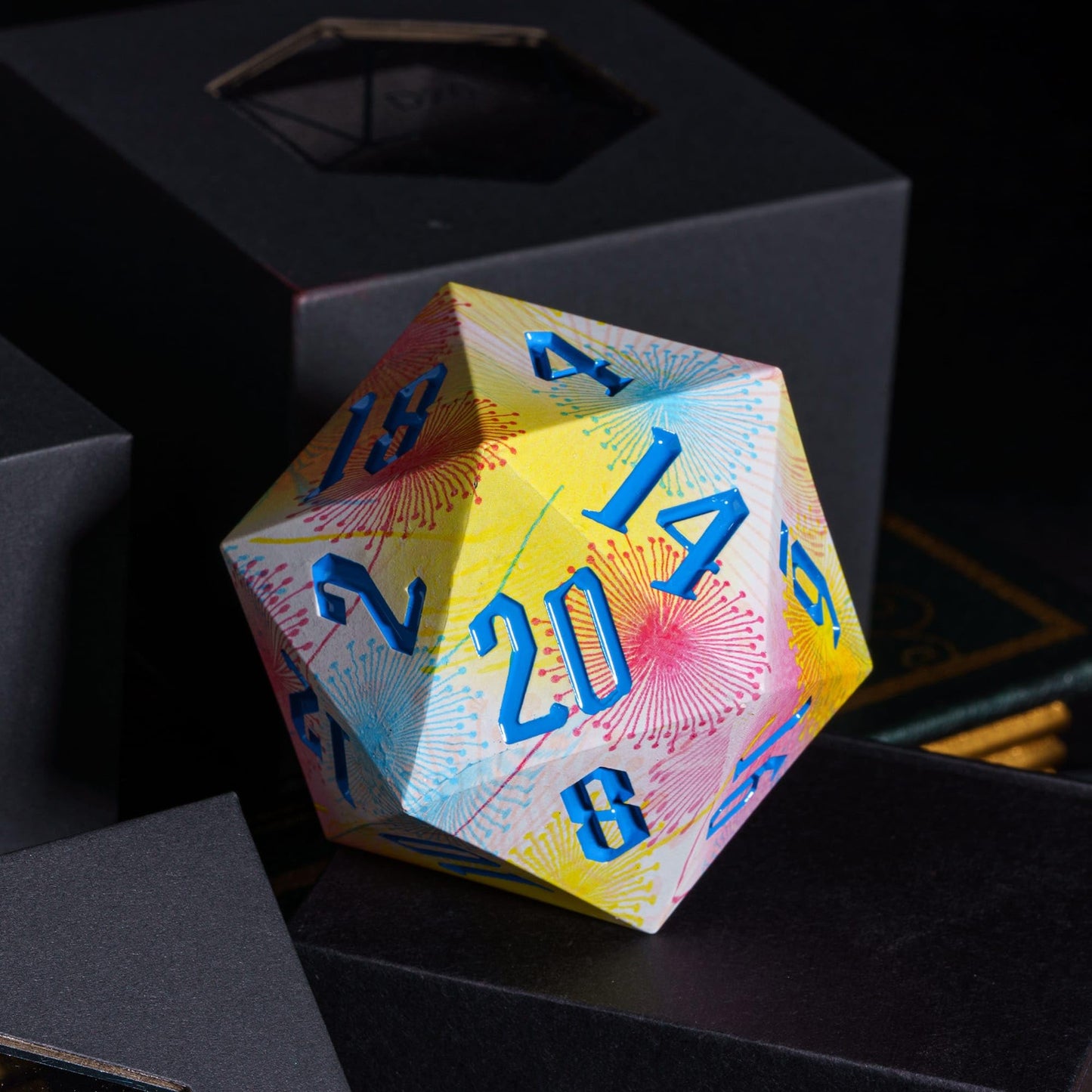 HDdais 55mm Giant D20 Dice D&D with Dandelion Flowers Pattern, D20 Polyhedral Dice 20 Sized DND Dice with Gift Case for Dungeons