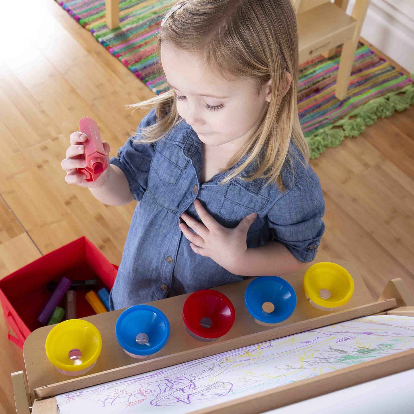 Guidecraft Desk to Easel Art Cart - Kids Folding Arts and Crafts Activity Center with Chalkboard, Whiteboard, Paper Roller, Pai