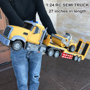 Remote Control Semi Truck Toy For Kids - 1:24 RC Semi-trailer Engineering Tractor With Sound And Lights, Trailer Truck Toy With