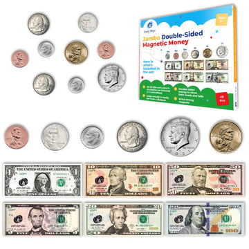 48 PCS Large Double-Sided Magnetic Money - Play Money for Kids for Learning, Pretend Money for Classroom, Toy Money, Play Coins