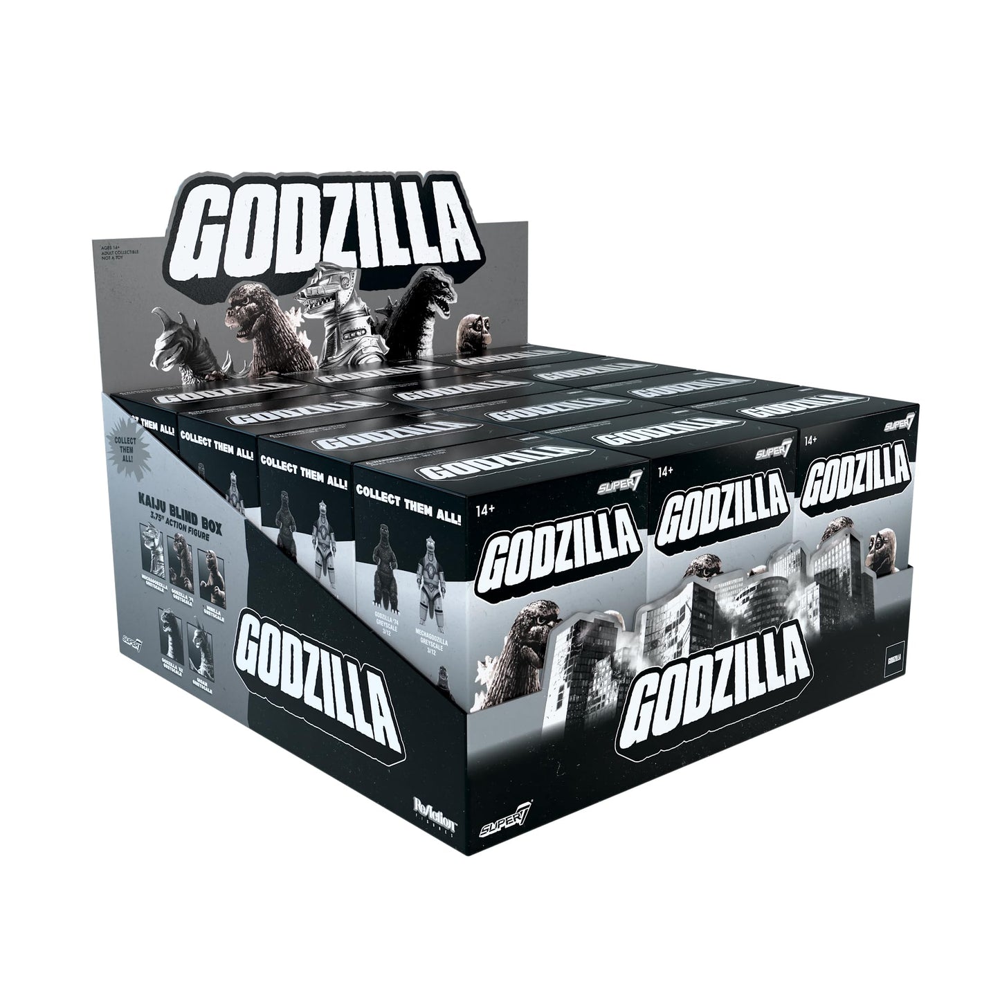 Super7 Toho Godzilla Blind Box Flat - (12 Pack) 3.75'' Toho Godzilla Action Figures Classic Cartoon Collectibles And Retro Toys