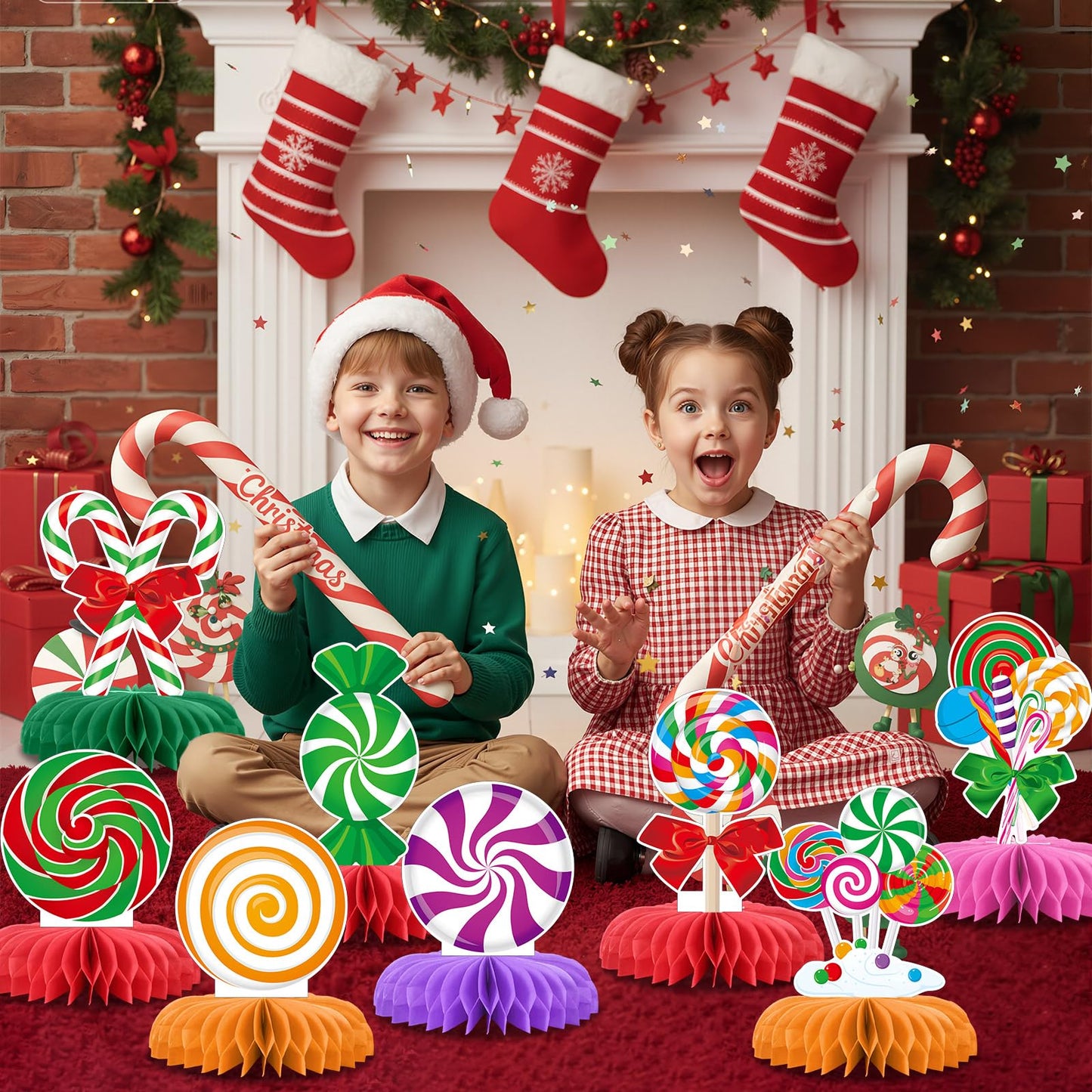 Chrisfall 12 Pack Christmas Candy Table Centerpieces, Honeycomb Holiday Party Decorations, Easy 3D Assembly, Table Toppers for X